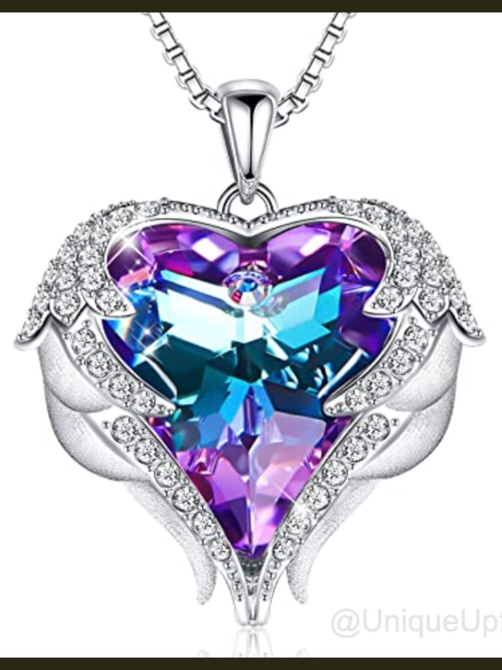 Angel Wings Heart Birthstone Pendant Necklace 18in Rhodium Plated Women's